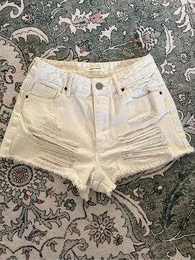 PacSun White Distressed High-Rise Denim Shorts